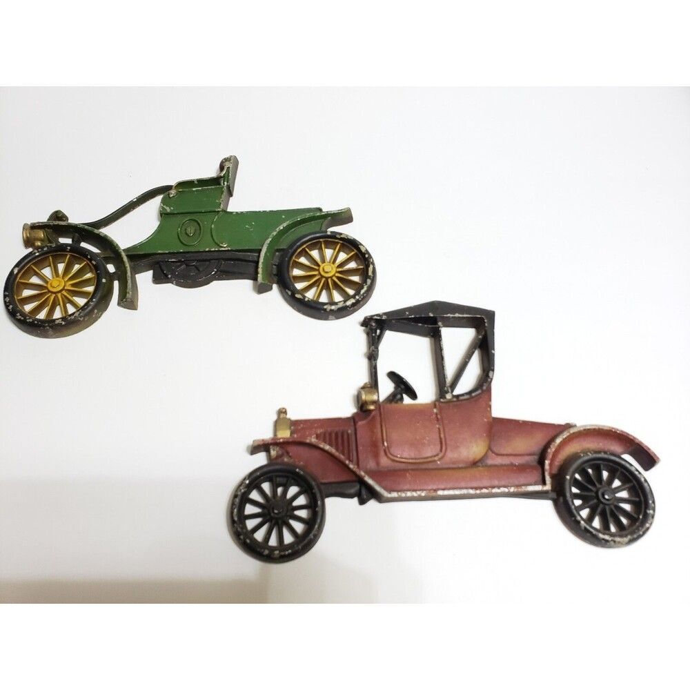 Cast Iron Cars OLD-TIME AUTOMOBILE WALL PLAQUES Sexton Cast-Aluminum Set of 2